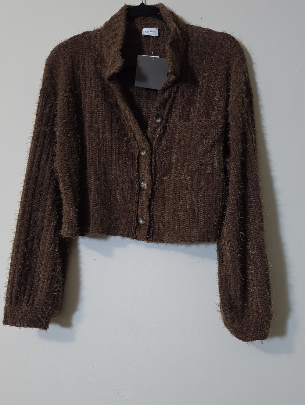 Le Lis Brown Cropped Teddy Button-Front Jacket